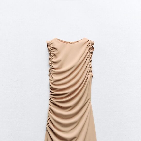 ZARA short ruffled dress size XS Beige NWT - Picture 5 of 8